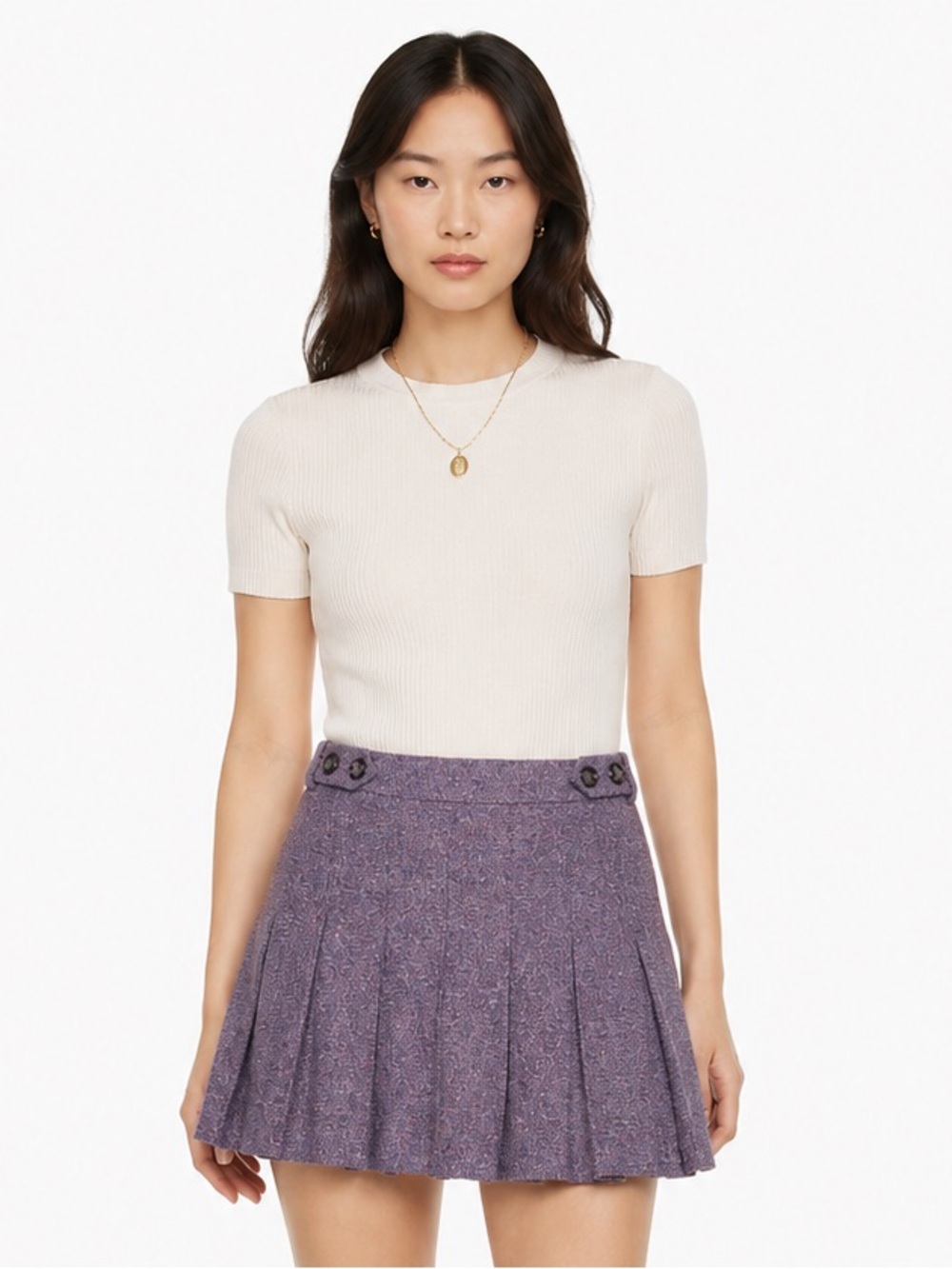 Aritzia Talula Babaton Wool Blend Pleated Mini Skirt Purple Tweed Size 2